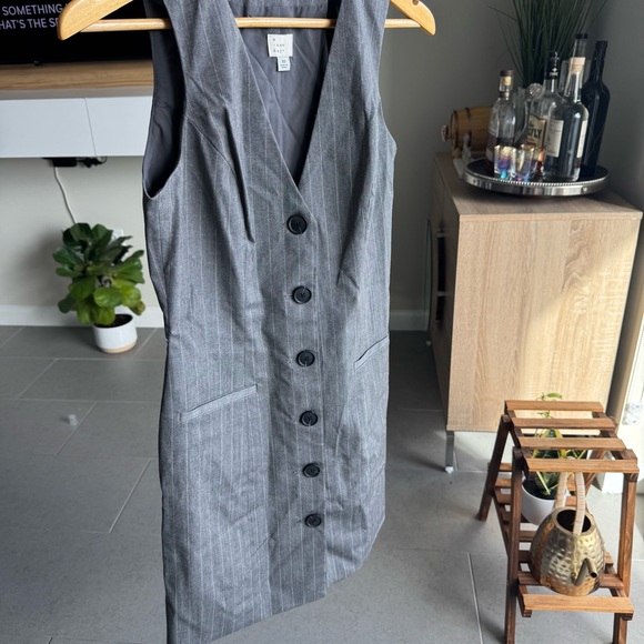 Pinstripe Pinafore Mini Vest Dress - Picture 4 of 4